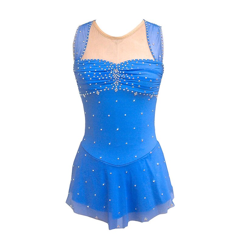 Figure Skating Dress Women's Girls' Ice Skating Dress Outfits Blue Open Back Spandex High Elasticity Training Competition Skating Wear Handmade Crystal / Rhinestone Sleeveless Ice Skating Figure2