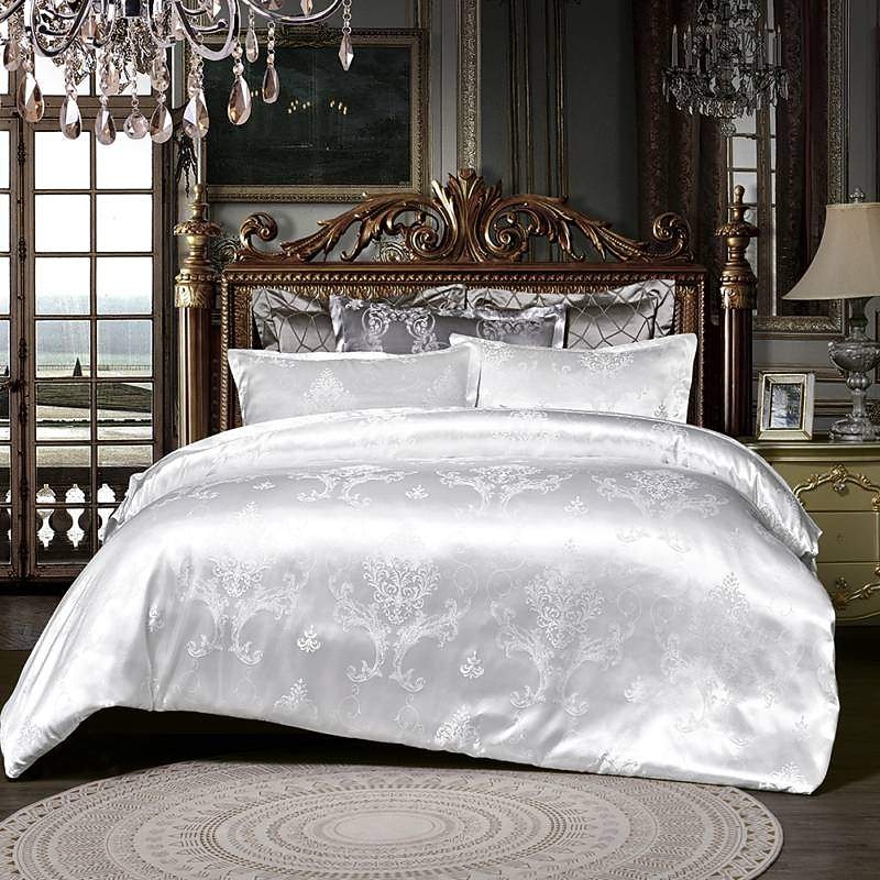 Satin Silk Duvet Cover Bedding Sets Comforter Cover with 1 Duvet Cover or Coverlet，1Sheet，2 Pillowcases for Double/Queen/King(1 Pillowcase for Twin/Single)4