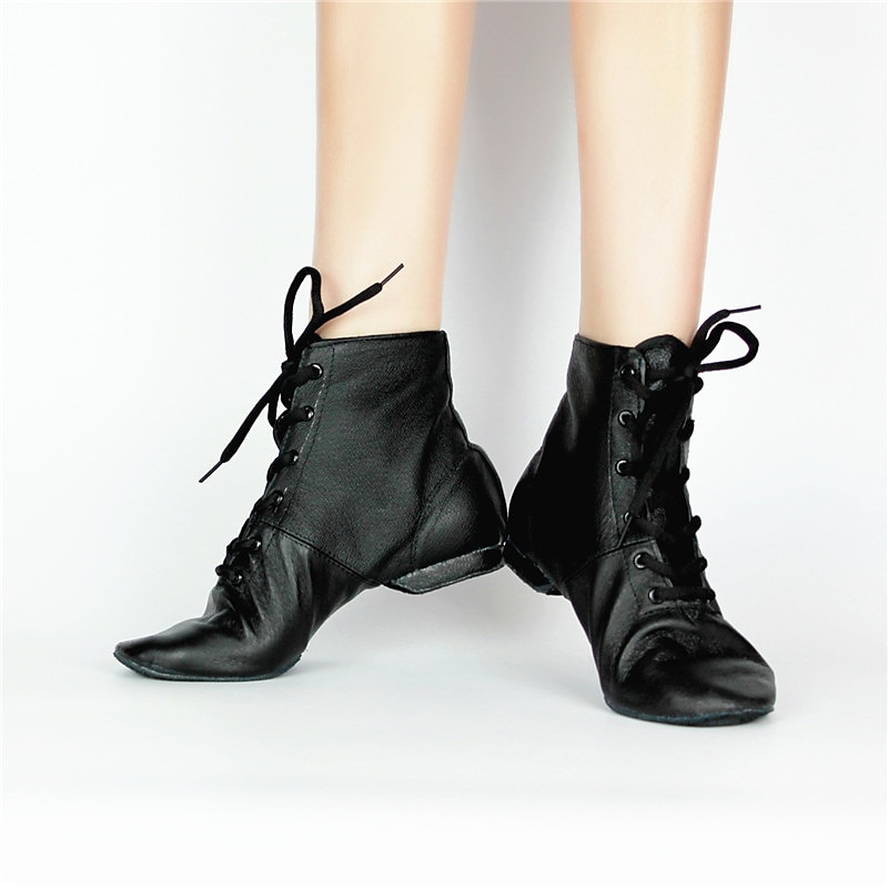 Women's Black Genuine Leather Jazz Dance Boots, Lace - Up Split Sole Dance Shoes for Flexible Performances3
