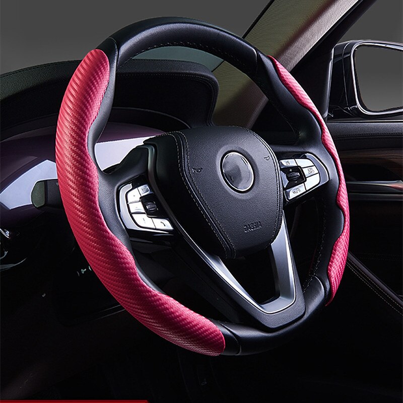 Steering Wheel Covers Carbon Fiber Pattern Steering Wheel Cover for Women&Man,Safe and Non Slip Car Accessory Blue / Blushing Pink / Black For Universal All Years3