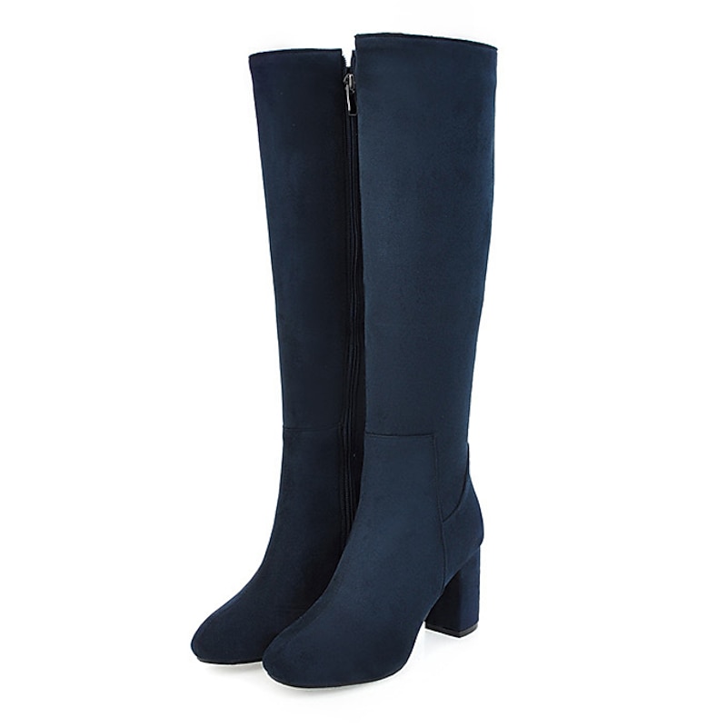 Women's Navy Blue Knee-High Boots with Block Heels - Sleek and Versatile for Winter Fashion, Perfect for Everyday Wear and Special Occasions2