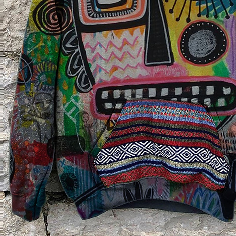 Men's Cartoon Bohemian Style Hoodie Hoodies Sweatshirt Sportswear Retro Long Sleeve Hooded Casual Daily Sports Purple Green Print Fall & Winter Designer3