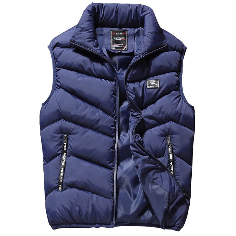 Men's Puffer Vest Gilet Quilted Vest Cardigan Outdoor Street Daily Going out Streetwear Sporty Fall Winter Pocket Full Zip Polyester Warm Breathable Solid Color Zipper Turndown Regular Fit Black2