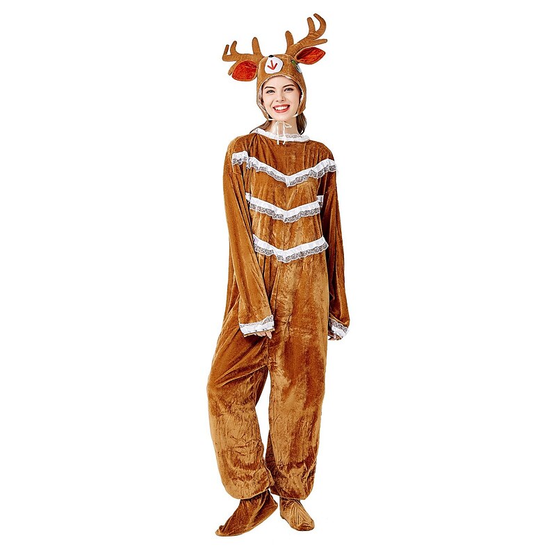 Santa Suit Reindeer Rudolph Cosplay Costume Outfits Onesie Costume Women's Christmas Special Adults' Christmas Carnival Christmas Socks Hat Onesie2