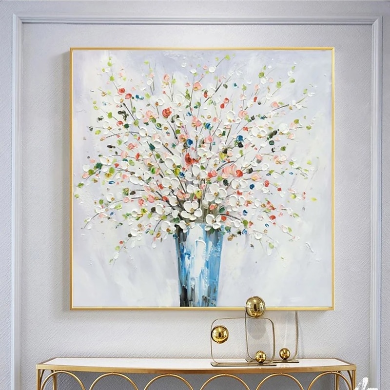 Oil Painting Handmade Hand Painted Wall Art Palette Knife Painting Colored Flowers Home Decoration Decor Stretched Frame Ready to Hang