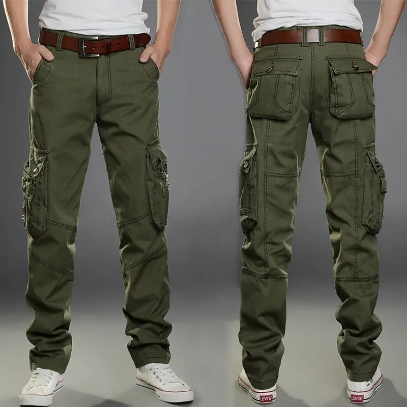 Men's Cargo Pants Cargo Trousers Trousers Work Pants Multi Pocket Solid Color Plaid Comfort Breathable Full Length Formal Business Cotton 100% Cotton Casual Slim ArmyGreen Black Stretchy