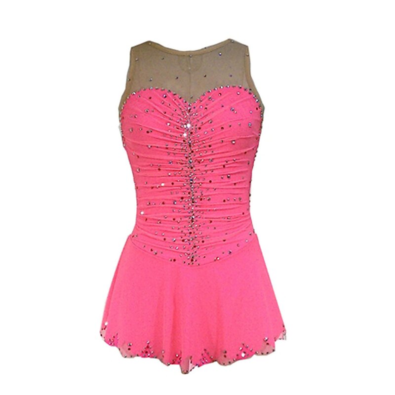 Figure Skating Dress Women's Girls' Ice Skating Dress Outfits Green Pink Spandex High Elasticity Training Competition Skating Wear Handmade Crystal / Rhinestone Sleeveless Ice Skating Figure Skating
