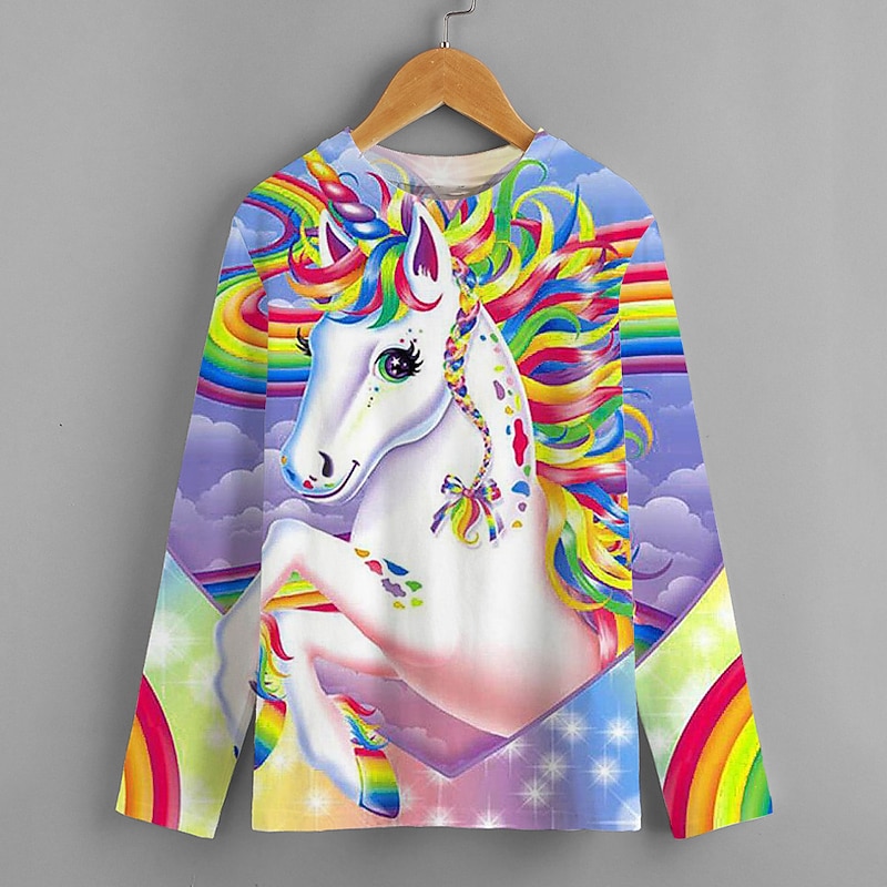 Back to School Girls' 3D Animal T shirt Long Sleeve 3D Print Fall Active Basic Kids 4-12 Years School Casual Sports Regular Fit3