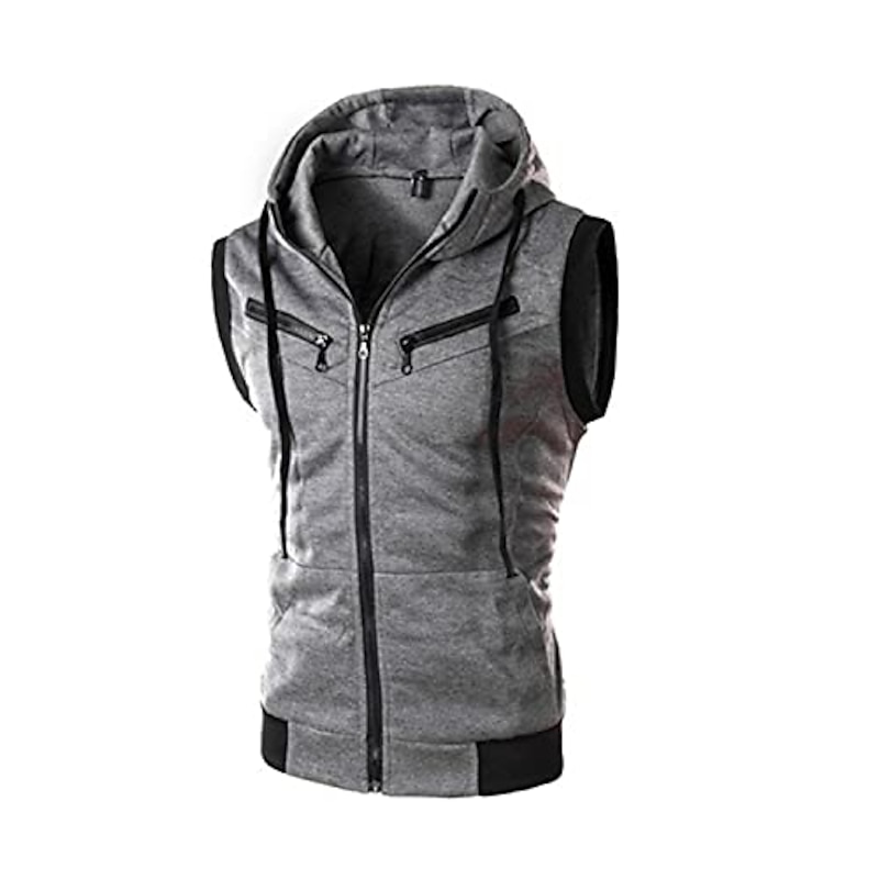 Men's Hoodie Wine Red Light Grey Dark Gray Hooded Color Block Sports & Outdoor Polyester Casual Clothing Apparel Hoodies Sweatshirts  Sleeveless