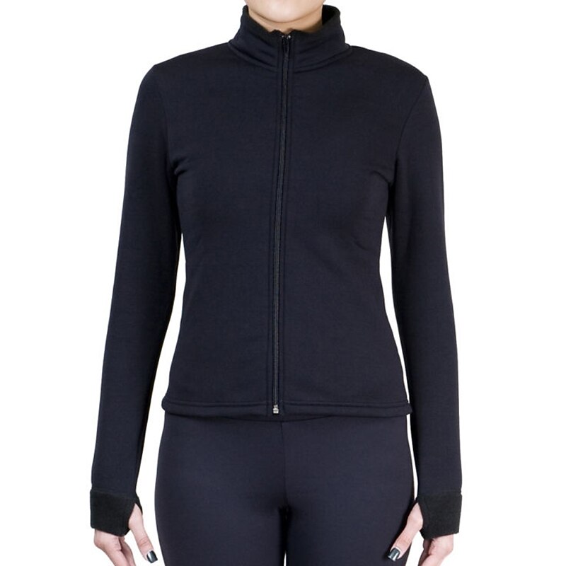 Figure Skating Fleece Jacket Women's Girls' Ice Skating Jacket Black Green Black Sky Blue Thumbhole Fleece Spandex Stretchy Training Practice Competition Skating Wear Thermal Warm Handmade Crystal2