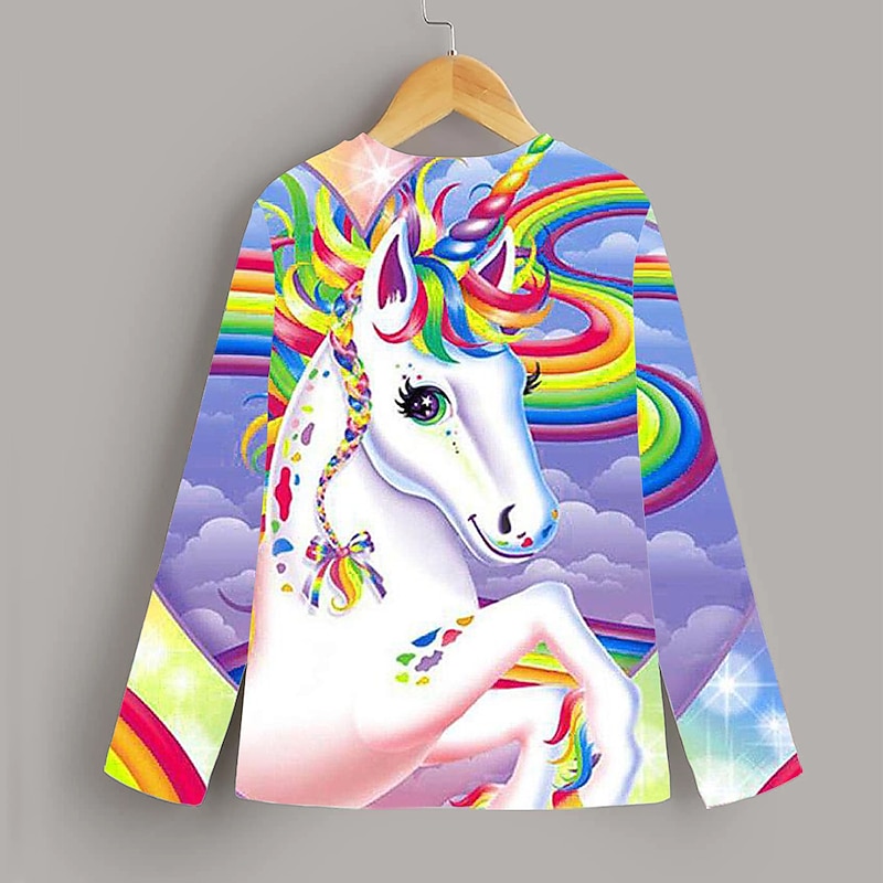 Back to School Girls' 3D Animal T shirt Long Sleeve 3D Print Fall Active Basic Kids 4-12 Years School Casual Sports Regular Fit4