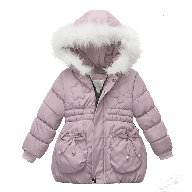 Toddler Girls' Down Coat Long Sleeve Black Pink Khaki Plain Pocket Fall Winter Active Street 1-4 Years