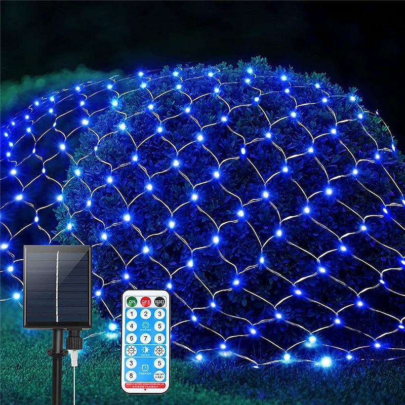 Solar Rope Lights Outdoor Waterproof Mesh Net Christmas Lights Solar Powered 8 Modes 9.8X6.6Ft 200LED bush Tree Wrap Decor Fairy Twinkle  Outdoor String Light2