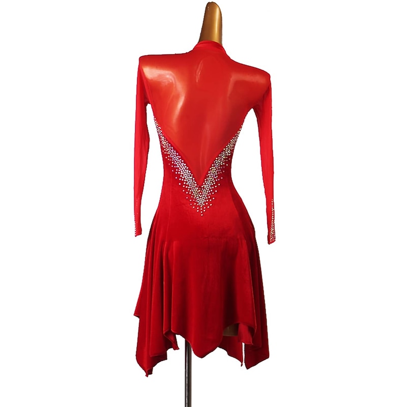 Dance Salsa Latin Dance Dress Crystals / Rhinestones Women's Training Performance Long Sleeve High Velvet2