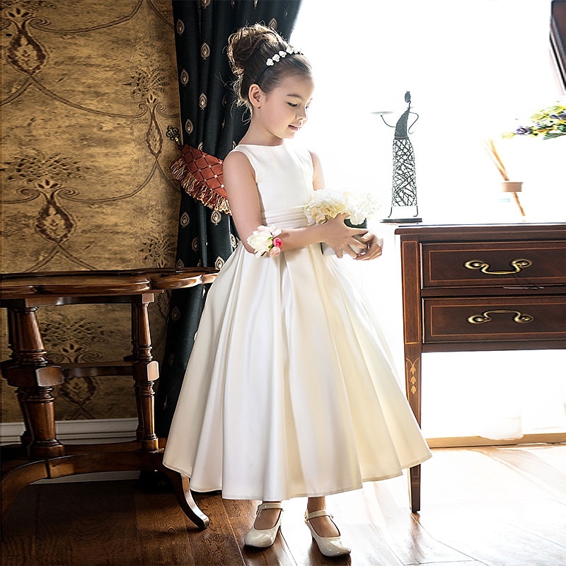 A-Line Ankle Length Flower Girl Dress First Communion Girls Cute Prom Dress Satin with Bow(s) Elegant Fit 3-16 Years dress to impress3