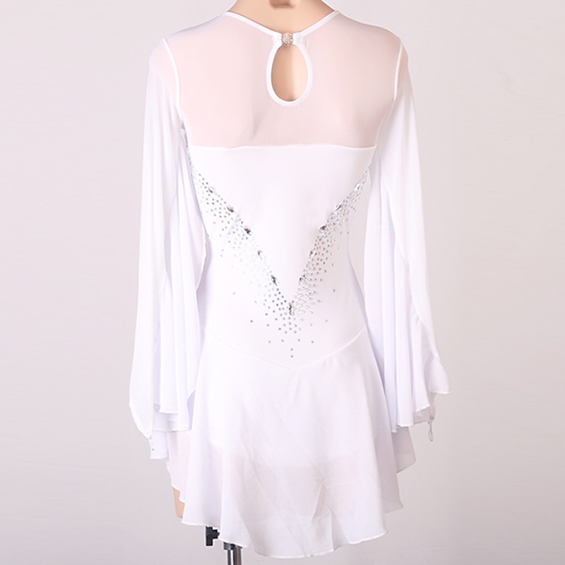 Figure Skating Dress Women's Girls' Ice Skating Dress Outfits White Royal Blue Sky Blue Patchwork Mesh Spandex High Elasticity Training Practice Professional Skating Wear Handmade Crystal / Rhinestone4