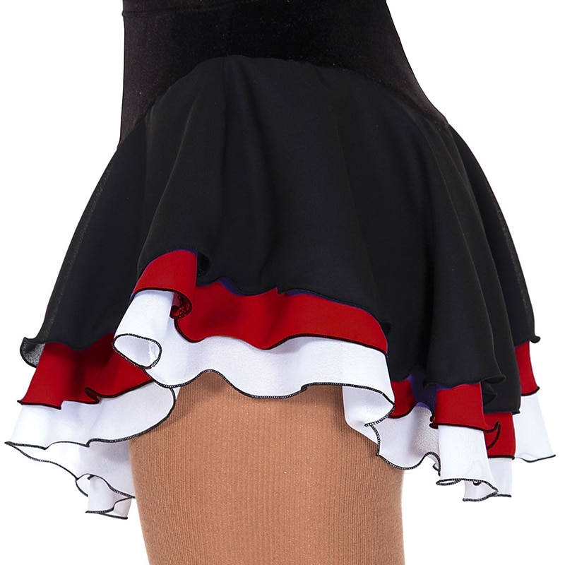 Figure Skating Dress Women's Girls' Ice Skating Skirt Outfits Black Pink Red Spandex High Elasticity Training Practice Competition Skating Wear Handmade Patchwork Ice Skating Figure Skating3