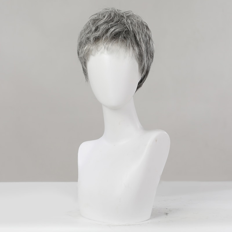 Human Hair Blend Wig Short Loose Curl Water Wave Pixie Cut Side Part Layered Haircut Asymmetrical Dark Gray Cosplay Curler & straightener Natural Hairline Capless Burmese Hair Chinese Hair Men's All4