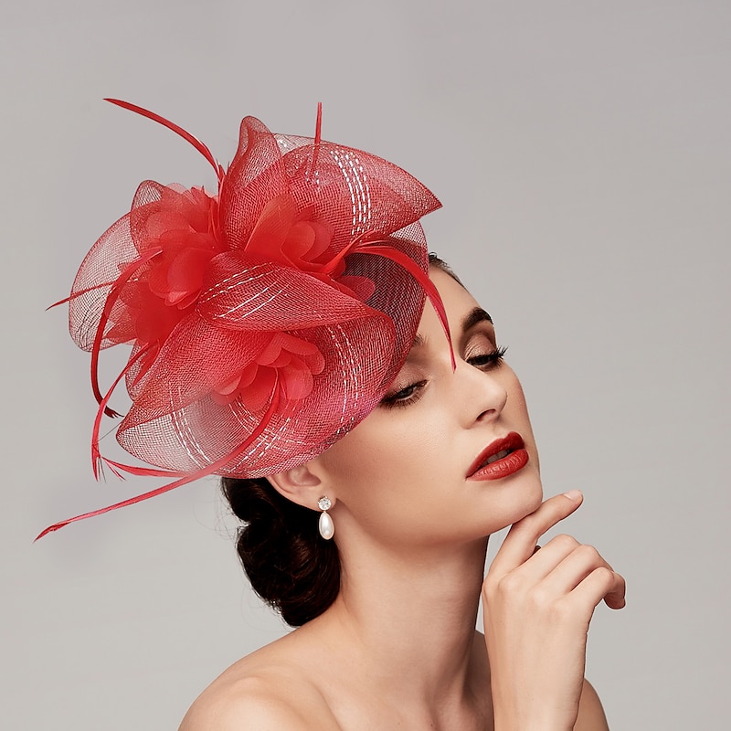 Feathers / Net Fascinators Kentucky Derby Hat/ Headpiece with Feather / Cap / Flower 1 PC Wedding / Valentine's Day / Valentine Headpiece2