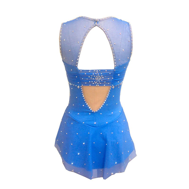 Figure Skating Dress Women's Girls' Ice Skating Dress Outfits Blue Open Back Spandex High Elasticity Training Competition Skating Wear Handmade Crystal / Rhinestone Sleeveless Ice Skating Figure3