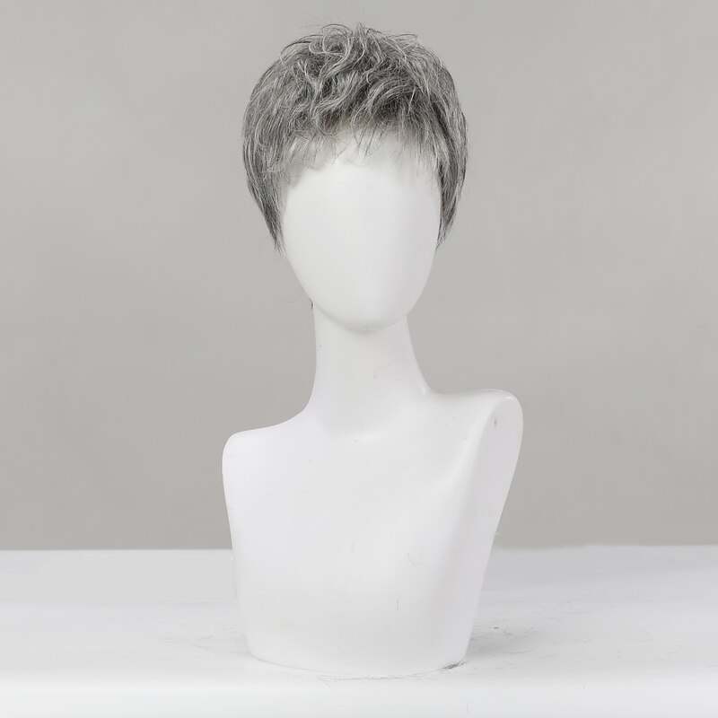 Human Hair Blend Wig Short Loose Curl Water Wave Pixie Cut Side Part Layered Haircut Asymmetrical Dark Gray Cosplay Curler & straightener Natural Hairline Capless Burmese Hair Chinese Hair Men's All2