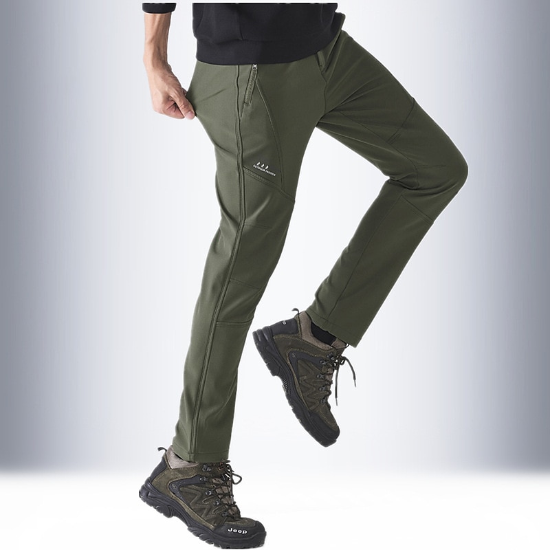 Men's Hiking Pants Trousers Fleece Lined Pants Softshell Pants Winter Outdoor Thermal Warm Waterproof Windproof Lightweight Bottoms [Men's] Army Green [Men's]Black Fishing Climbing Beach L XL XXL