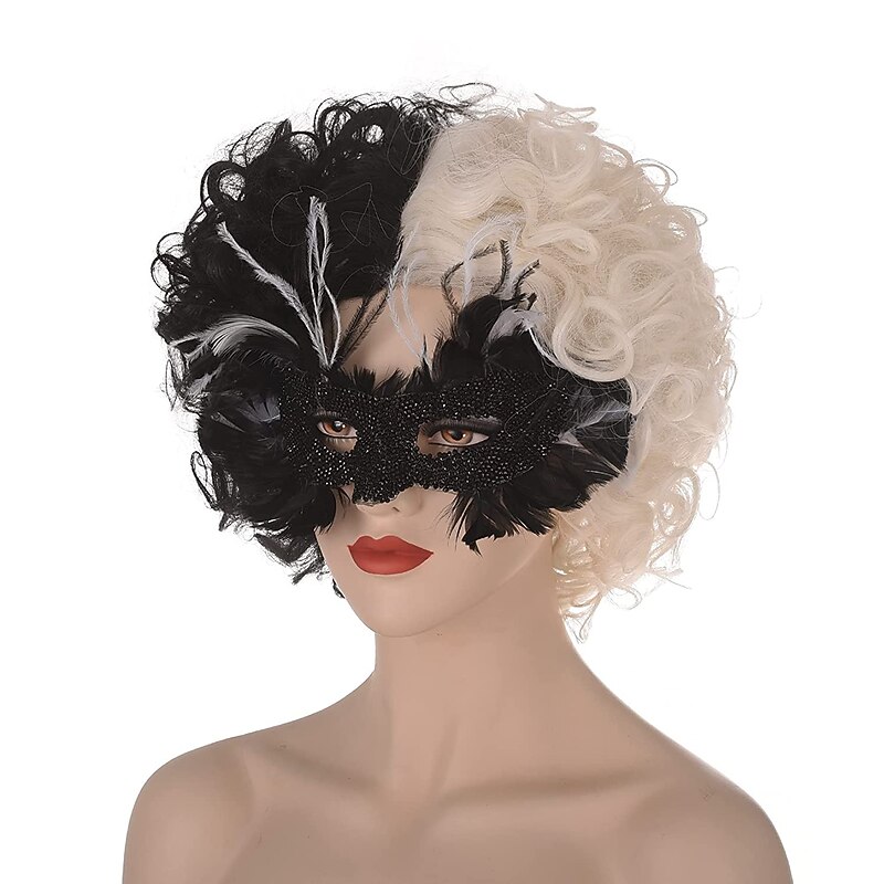 Cruella Devil Cosplay Wig Cruella Devil Party Masks for Christmas(No Masquerade Mask) Halloween Wigs3
