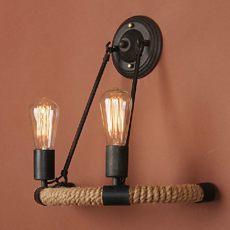 Cute Vintage Indoor Bedroom Office Hemp Rope Wall Light LED IP24 110-240 V