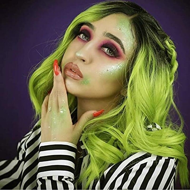 green wavy synthetic wig 2 tones ombre bob wig with middle parting short synthetic wig for women Christmas Party Wigs St.Patrick's Day Wigs