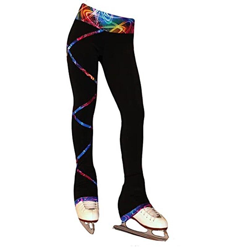 Figure Skating Pants Women's Girls' Ice Skating Tights Leggings Outfits Black Fleece Spandex High Elasticity Training Practice Competition Skating Wear Thermal Warm Handmade Patchwork Ice Skating