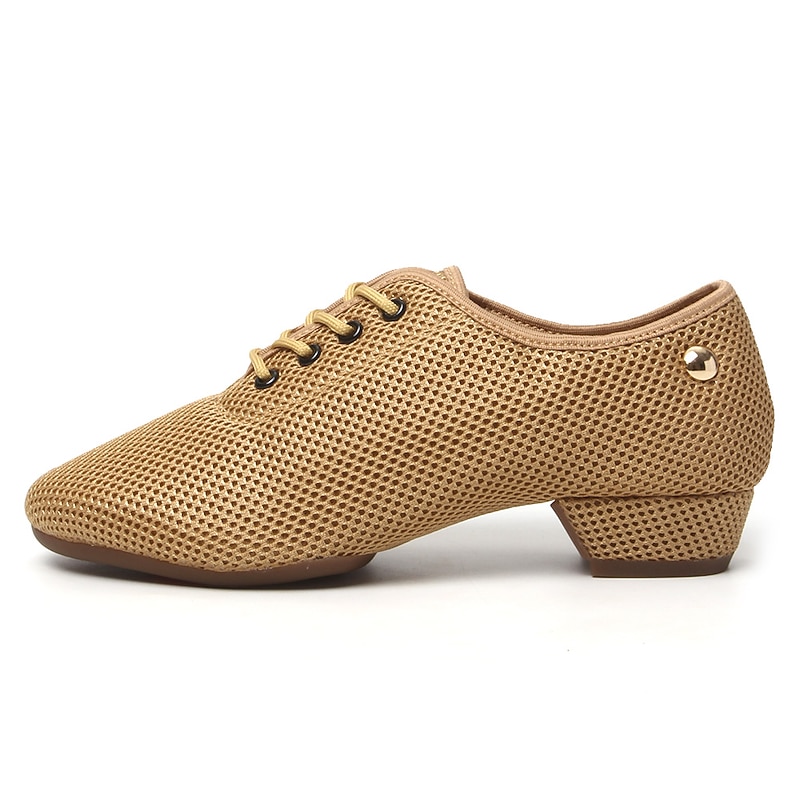 Women's Latin Shoes Practice Trainning Dance Shoes Training Performance Lace Up Sandals Strappy Sandals Oxford Two-Point Bottom Thick Heel Closed Toe Adults' Black Brown3