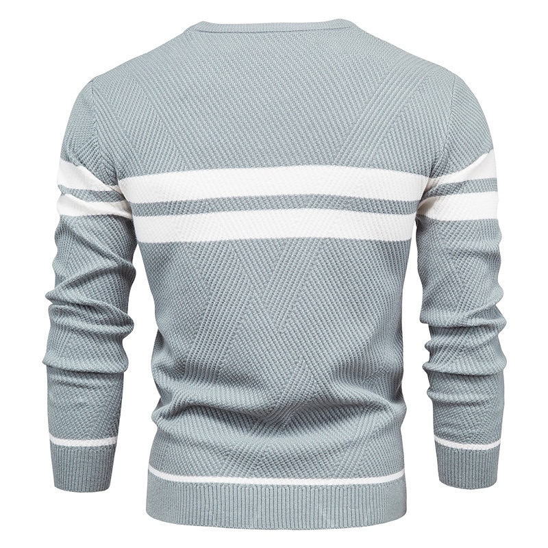 Men's Sweater Pullover Sweater Jumper Knit Knitted Striped Crew Neck Stylish Outdoor Home Clothing Apparel Fall Winter Black Blue S M L3