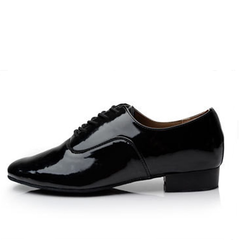 Men's Black Patent Leather Ballroom Dance Shoes - Oxford Style, Lace-Up, Comfortable Sole for Latin and Tango2