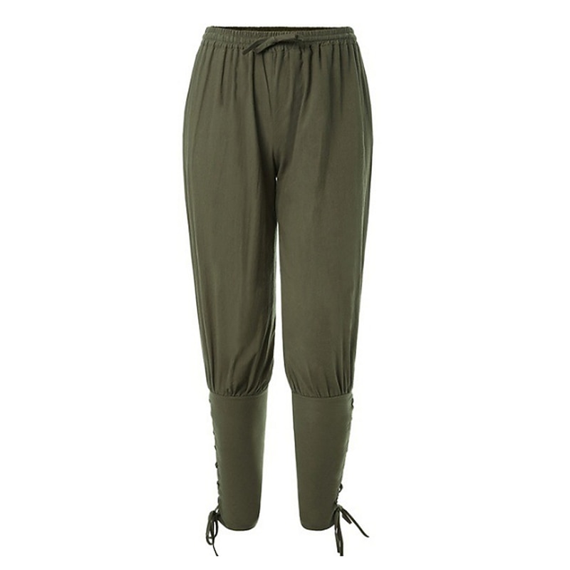 Men's Trousers Summer Pants Straight Pocket Elastic Waist Leg Drawstring Solid Color Comfort Breathable Ankle-Length Daily Stage Linen / Cotton Blend Vintage Casual Black Green Micro-elastic2
