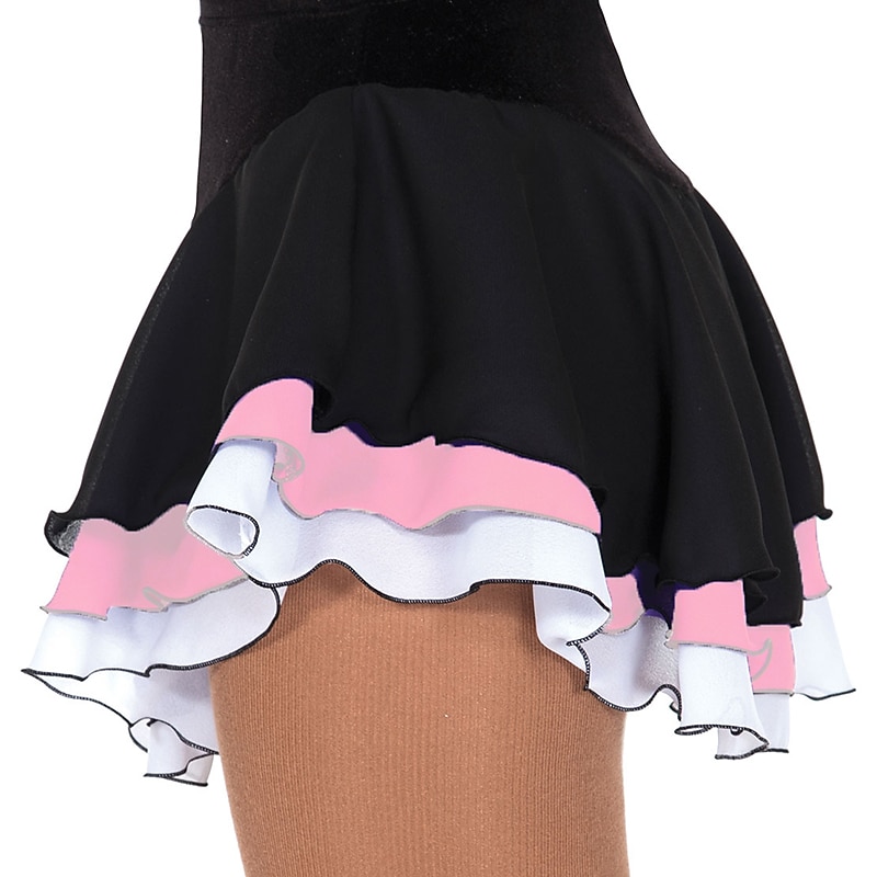 Figure Skating Dress Women's Girls' Ice Skating Skirt Outfits Black Pink Red Spandex High Elasticity Training Practice Competition Skating Wear Handmade Patchwork Ice Skating Figure Skating4