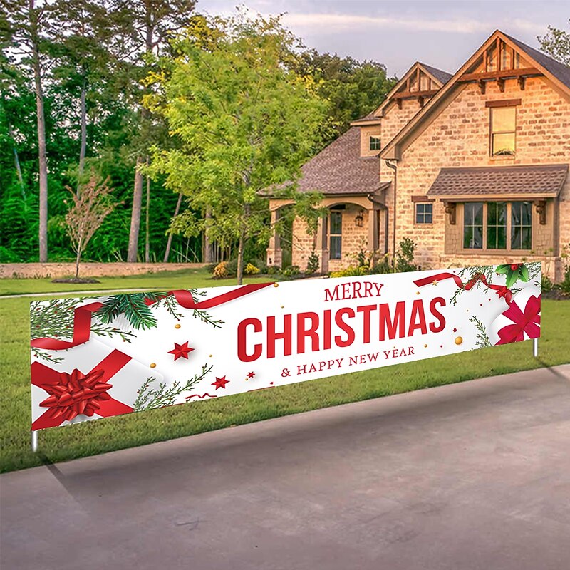 Merry Christmas Banner, Outdoor Christmas Banner Decorations, Xmas Outdoor & Indoor Hanging Decor, Christmas Holidays Party Decor Supplies 300*50cm (10ft*18.9 Inch)