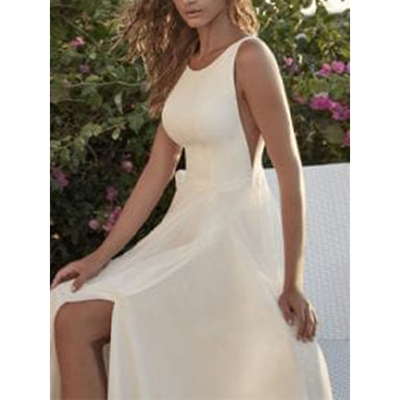 Beach Wedding Hall Casual Wedding Dresses A-Line Scoop Neck Sleeveless Floor Length Chiffon Bridal Gowns With Split Front3