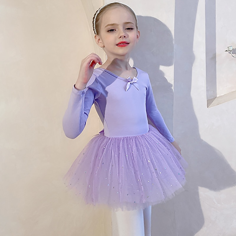 Kids' Dancewear Ballet Dress Bowknot Lace Solid Girls' Training Performance Long Sleeve High Cotton Blend Tulle2