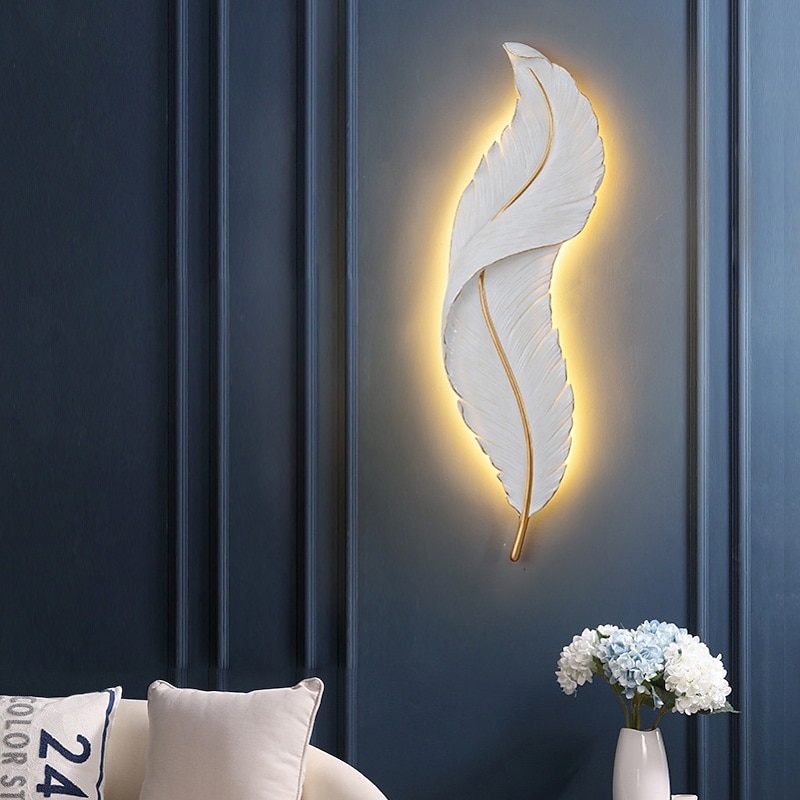 Lightinthebox 1-Light 65cm LED Wall Lights Feather Shape Design Wall Lights Modern Light Luxury Style Bedroom Dining Room Resin Wall Light 110-120V 220-240V