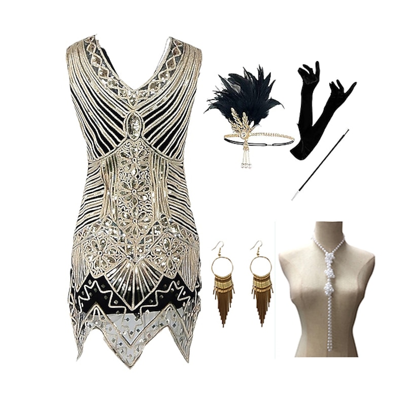 The Great Gatsby Plus Size Roaring 20s 1920s Cocktail Dress Vintage Dress Flapper Dress Outfits Masquerade Prom Dress Halloween Costumes Prom Dresses Women's Costume Vintage Cosplay Party Prom Dress