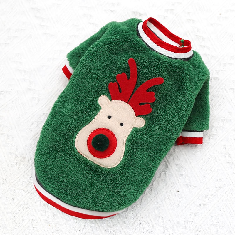 Dog Coat,Christmas Cute Fleece Dog,Green Jacket Reindeer Warm Pet Puppy Jumpsuit Soft Flannel Pajamas Padded Vest Dog Christmas Clothes Gift Have Sleeves,M3