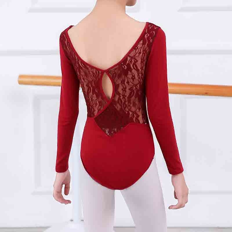 Kids' Dancewear Ballet Leotard / Onesie Lace Splicing Girls' Training Performance Long Sleeve Tulle Cotton3