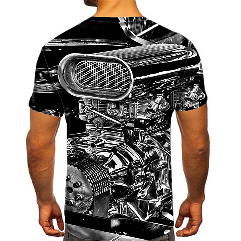 Men's Machine T Shirt Short Sleeve T shirt 3D Print Round Neck Shirt Sports Fashion Designer Outdoor Vacation Street Silver Black-White Black / Gray Summer Clothing Apparel S M L XL XXL XXXL 4XL2
