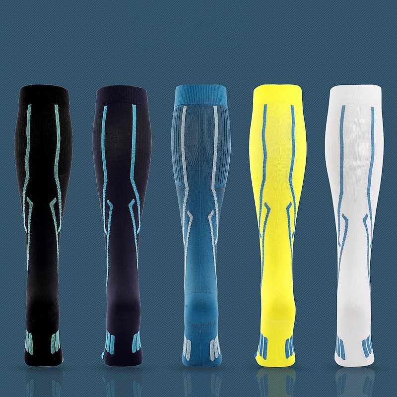 Men's Women's Compression Socks Crew Socks Cycling Socks Bike Socks Sports Socks Road Bike Mountain Bike MTB Bike / Cycling Breathable Soft Comfortable 1 Pair Stripes Nylon Yellow / Blue Black White2