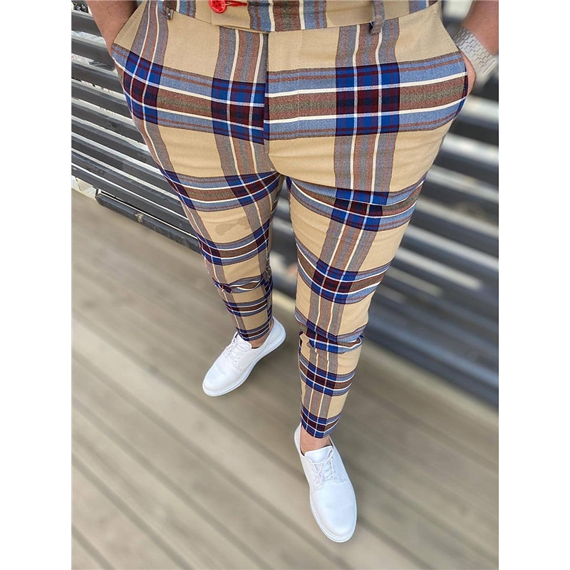 Men's Trousers Chinos Pants Trousers Pencil Pants Jogger Pants Pocket Classic Plaid Lattice Graphic Prints Comfort Outdoor Ankle-Length Formal Business Daily Chino Smart Casual Red Khaki2