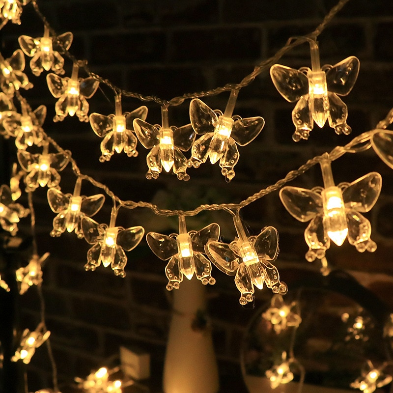 LED Butterfly Fairy String Lights 1.5M-10LEDs 3M-20LEDs 6M-40LEDs Battery or USB Powered Christmas Lights Wedding Party Garden Home Holiday Decoration3