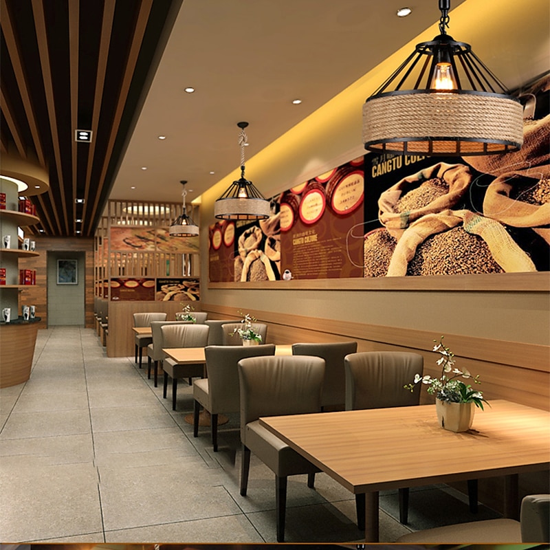 30/40 cm Island Design Pendant Light LED Hemp Rope Metal Country Vintage Farmhouse Nordic Style 220-240V3