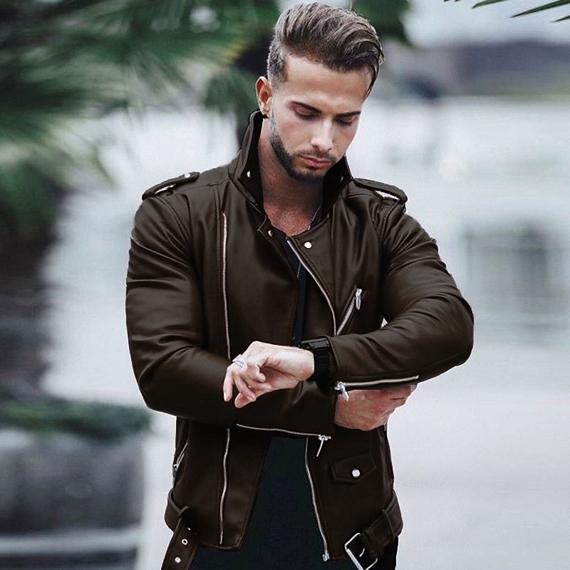 Men's Jacket Faux Leather Jacket Biker Jacket Motorcycle Jacket Business Daily Thermal Warm Windproof Pocket Fall Solid Color Streetwear Business Turndown Short Faux Leather Regular Fit Black Wine2