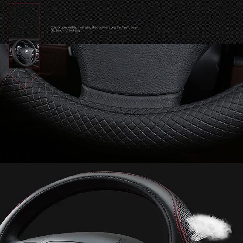 Car Steering Wheel Cover Leather Universal 15 Inch Fit Anti-Slip &amp; Odor-Free4