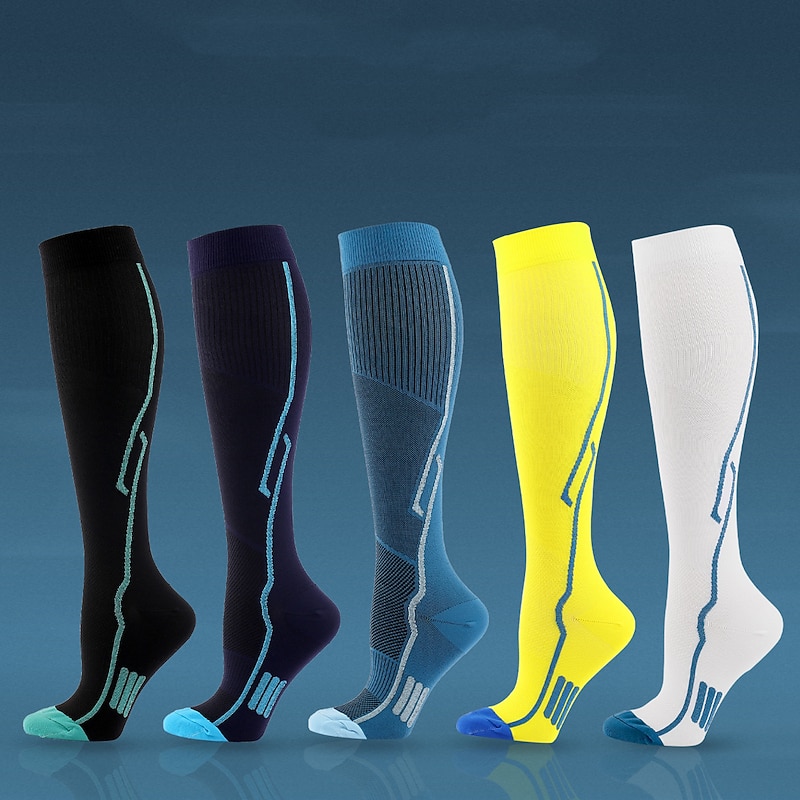 Men's Women's Compression Socks Crew Socks Cycling Socks Bike Socks Sports Socks Road Bike Mountain Bike MTB Bike / Cycling Breathable Soft Comfortable 1 Pair Stripes Nylon Yellow / Blue Black White